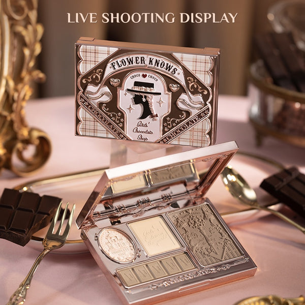 Flower Knows Chocolate Wonder-Shop Highlighter &amp; Contour 4-color Makeup 3D Bronzer Matte Contour Powder