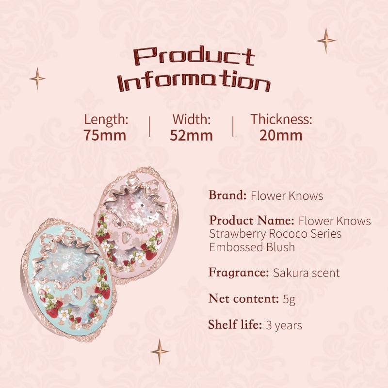 Flower Knows Strawberry Rococo Series Embossed Blush 5g Blush Powder