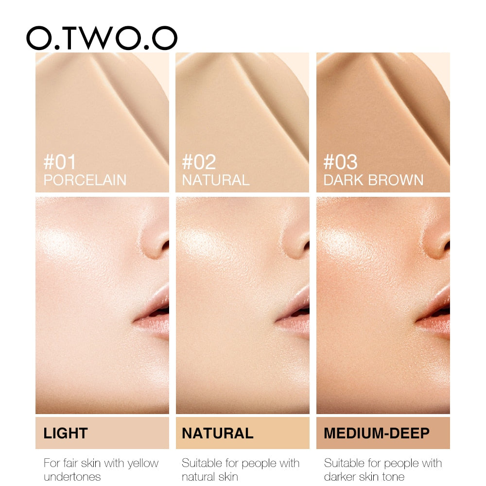 O.TWO.O Liquid Foundation Professional Makeup Base  Oil Free Full Coverage Concealer Long Lasting Liquid Foundation Cosmetics