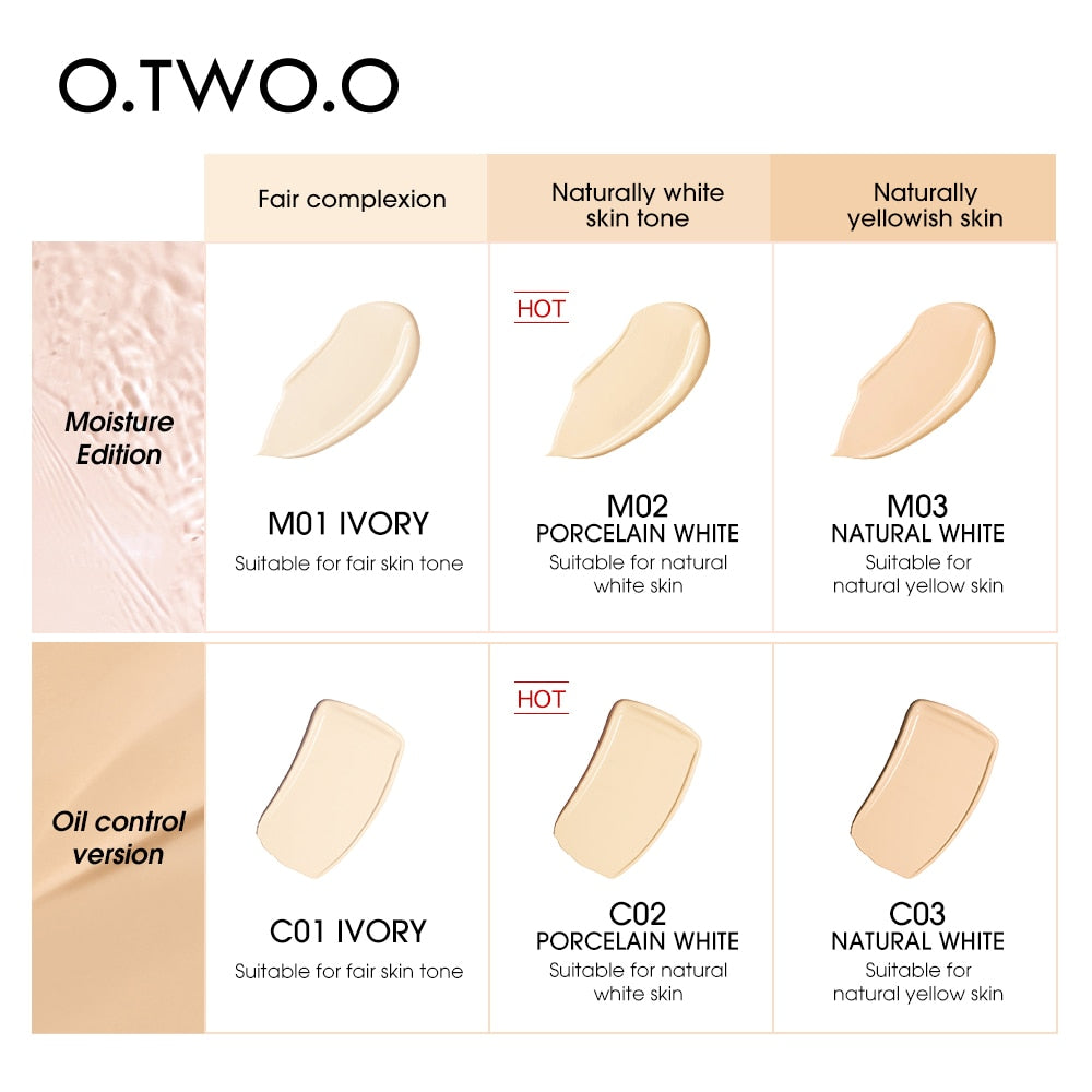 O.TWO.O Liquid Base Foundation Makeup High Coverage Easy Wear Oil Control Contour Concealer Face Moisturizer Brighten Cosmetics